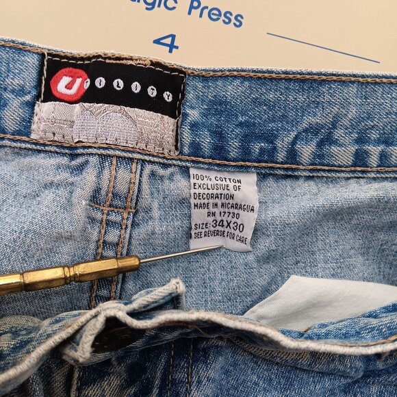 Vintage Utility Carpenter Jeans Mens 34x30 Baggy Y2K Skater Jnco Side Zip 90s - Picture 6 of 6